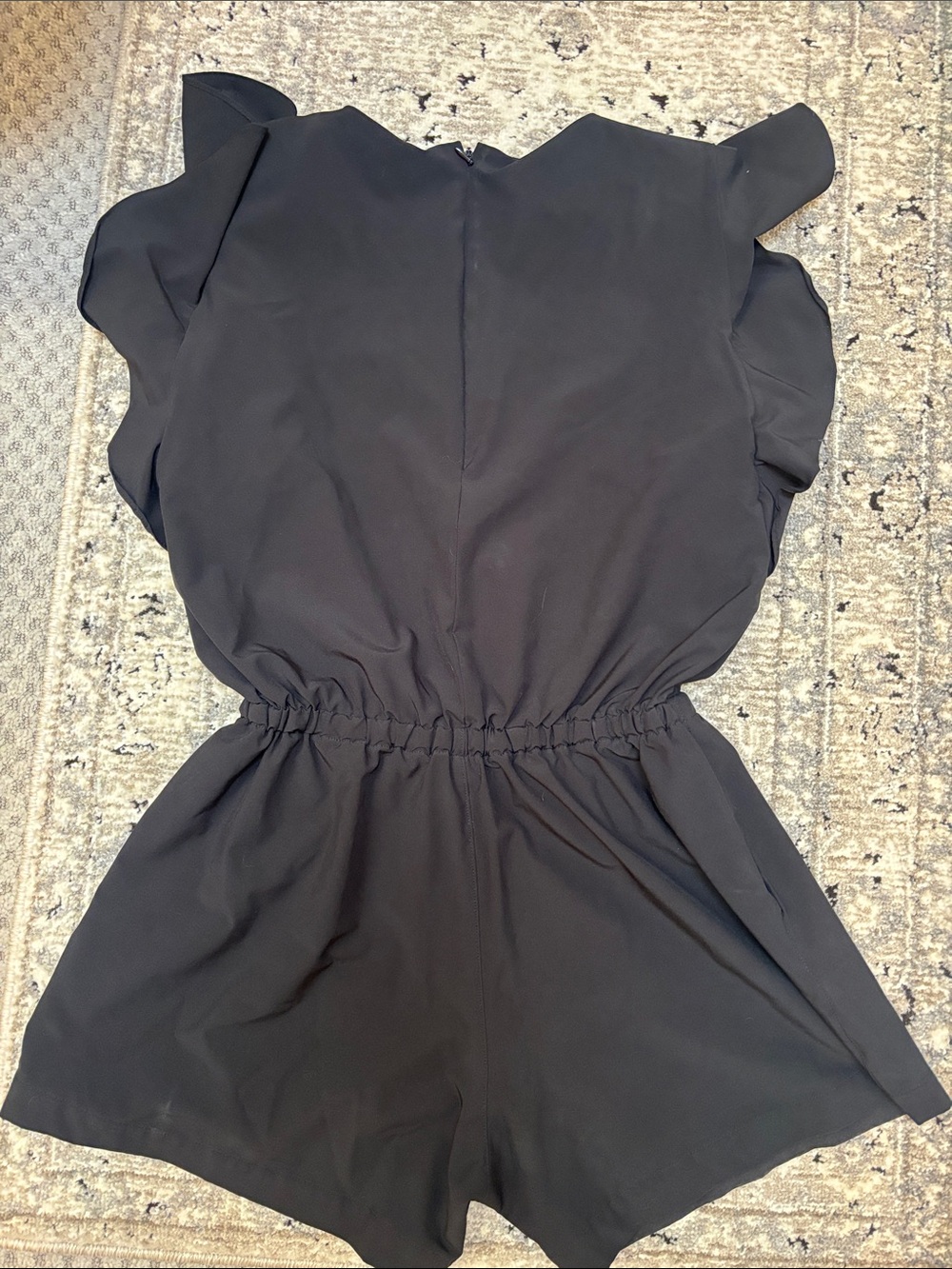 Albion Black Ruffle Sleeve Waist-Defined Romper - Picture 6 of 8